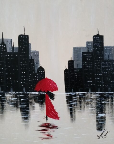 Painting – 22x28x1.5  – Girl with Red Umbrella II  22E2022