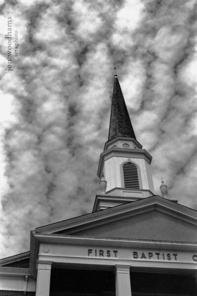 First Baptist Church (Milan, TN) Steeple against Dramatic Clouds