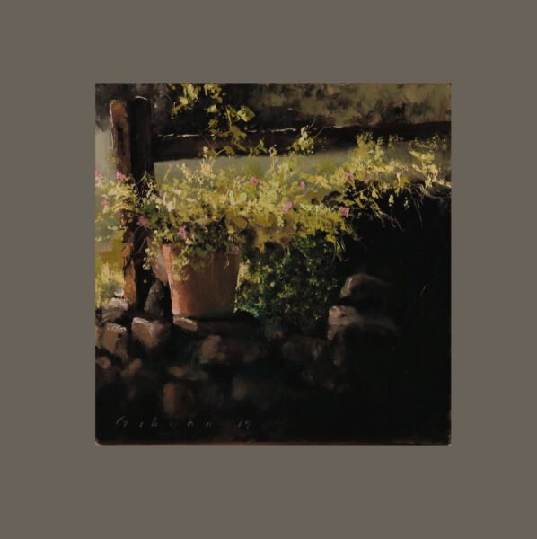 Mending Wall 14×14  oil on muslin on hardboard 2019