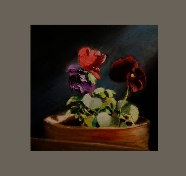 flowers 10×10 oil on canvas 2019 w neutral border