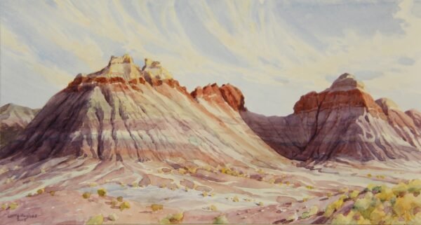 2015 The Teepees in Morning Light, plein-air watercolor, 12×6