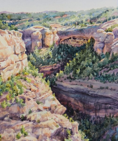 2017 Cliff Palace from Sun Point Viewpoint (plein air; cropped image), watercolor, 7.75×9.5