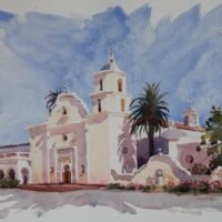 2021 Plein Air Sketch, Mission San Luis Rey, plein air watercolor, 8×6 