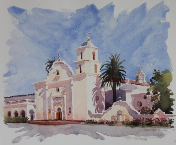 2021 Plein Air Sketch, Mission San Luis Rey, plein air watercolor, 8×6