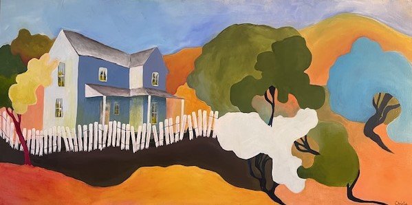 Farm and trees painting